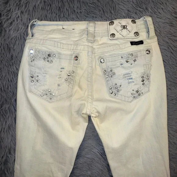 Miss Me Jeans Women's 26 Straight Acid Bleach Wash Studded Rhinestone Grunge - Picture 11 of 15